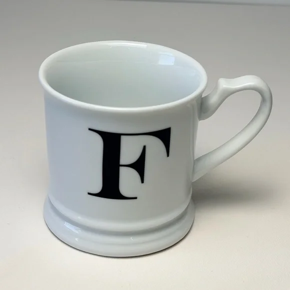 Williams Sonoma Black White Porcelain Monogram Letter Initial Mug “ F" - Picture 1 of 5
